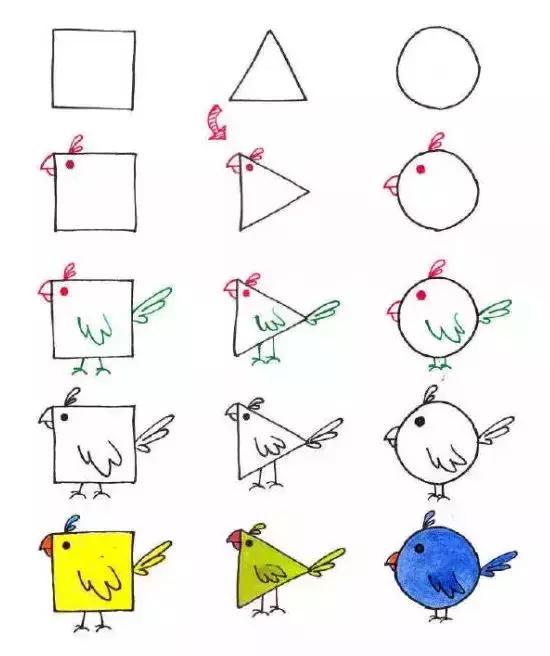 儿童简笔画:三种几何平面图形,轻松教孩子画动物,颠覆