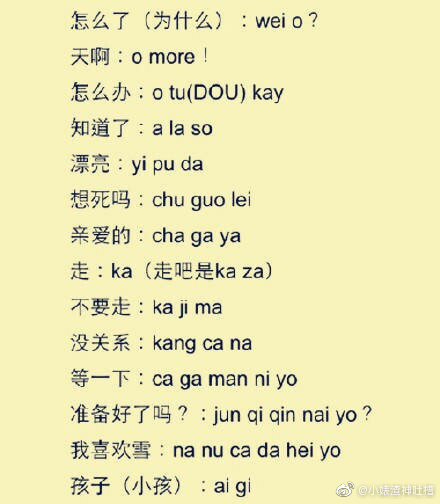 常用的韩语中文谐音,赶紧收!留着旅行用。