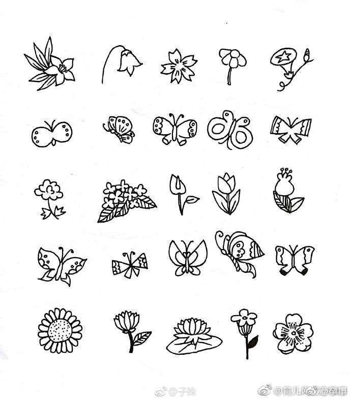 各种鱼,树,太阳,蔬果,花朵蝴蝶……几组萌萌哒的简笔画素材