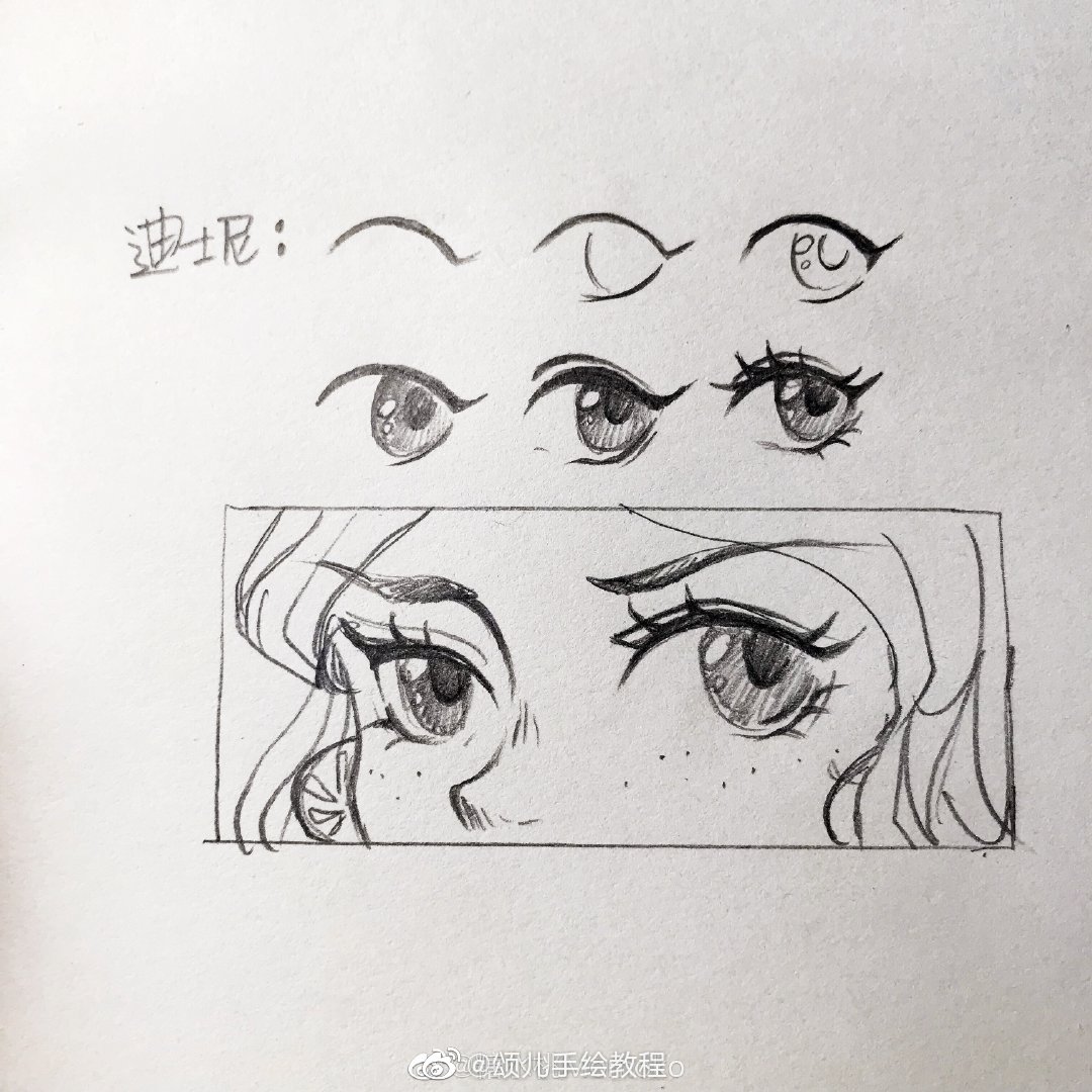 画了六组手绘动漫卡通人物眼睛画法教程步骤图~作者:糖水桃momoko