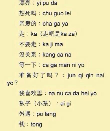 的韩语中文谐音,妈咪再也不要担心我学