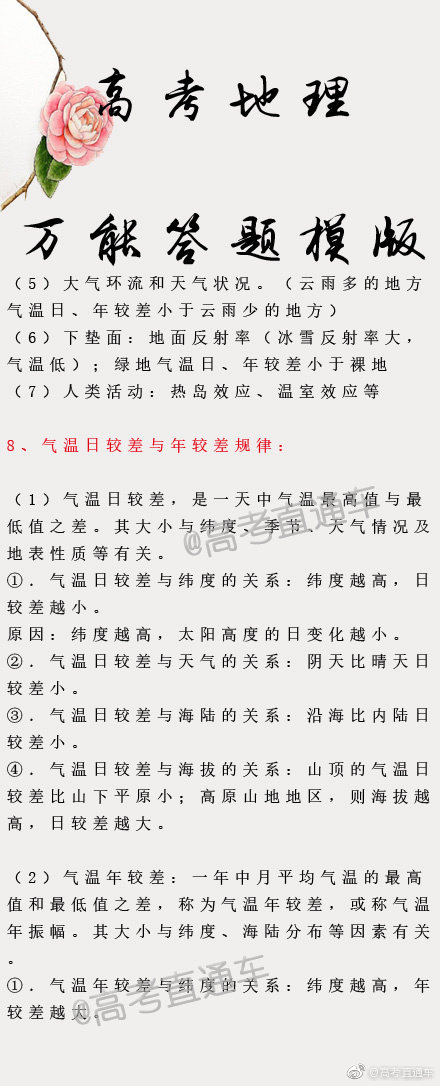高中地理万能答题模版,考前必备