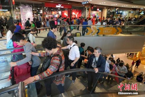资料图:在香港旅游购物的游客。 中新社记者 张炜 摄