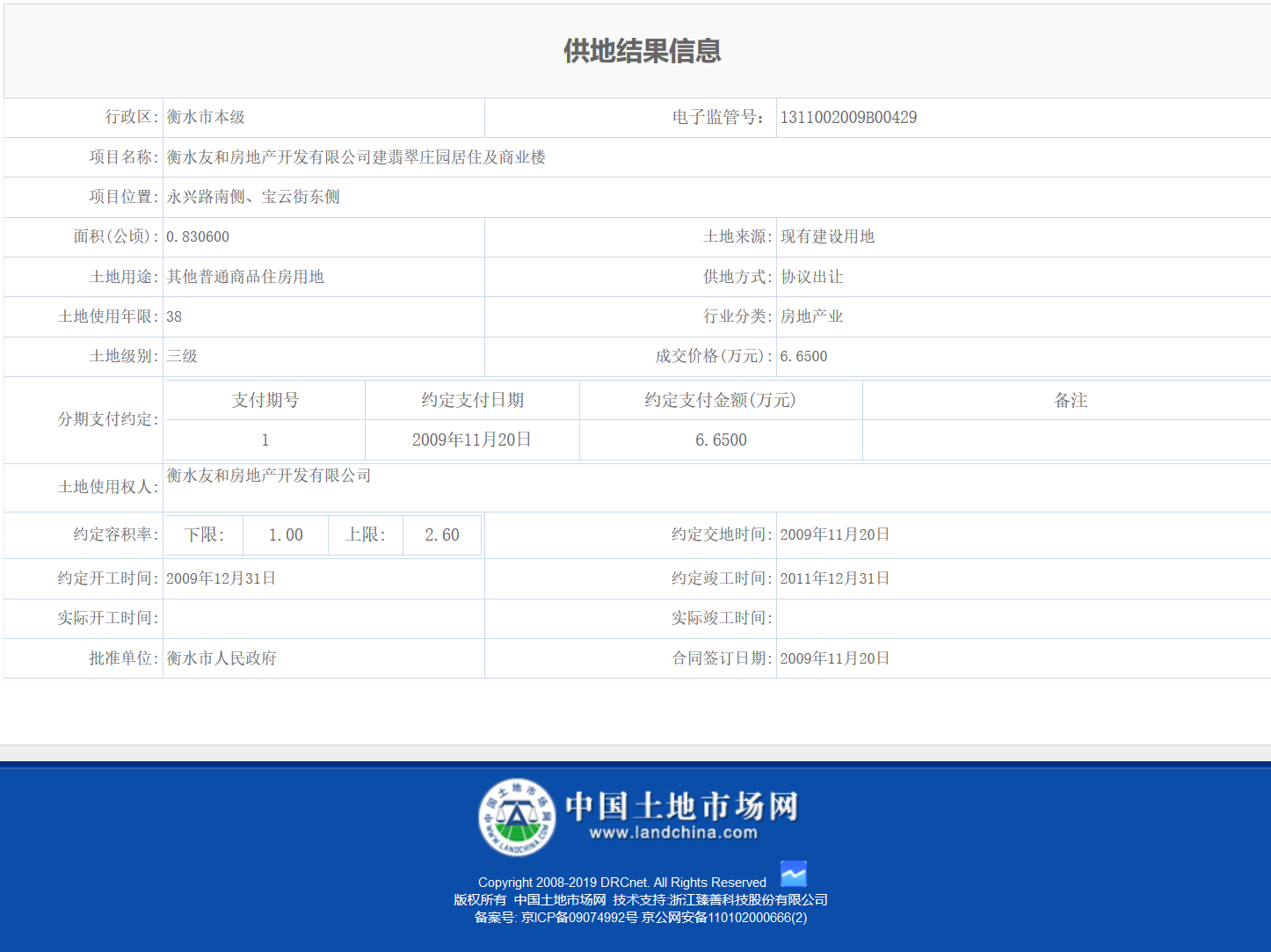 供地结果(地块一,年限38年)中国土地市场网截图