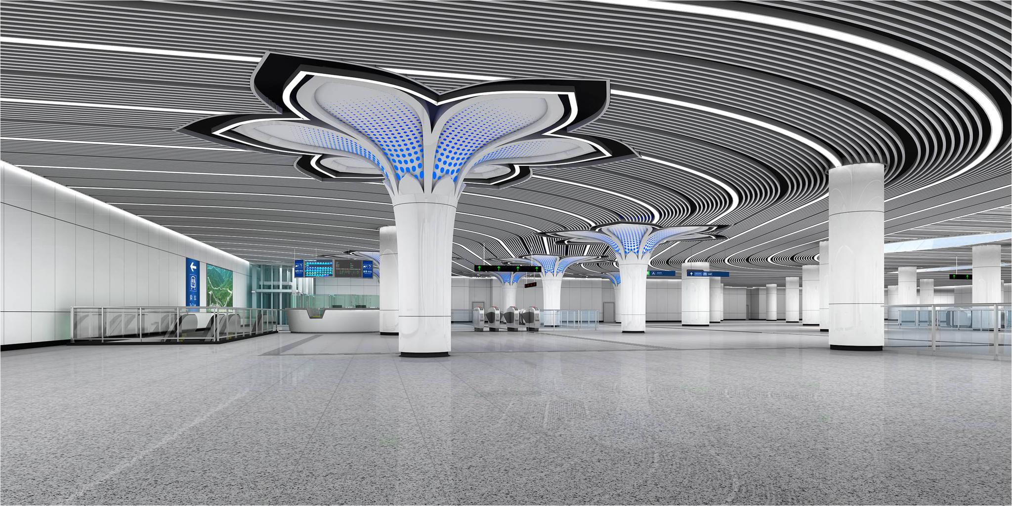 新机场线以“一带一路“为设计主题，图为草桥站效果图。北京市重大项目办供图