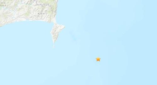 新西兰东北部附近海域发生5.2级地震。(图片来源:美国地质勘探局网站截图)