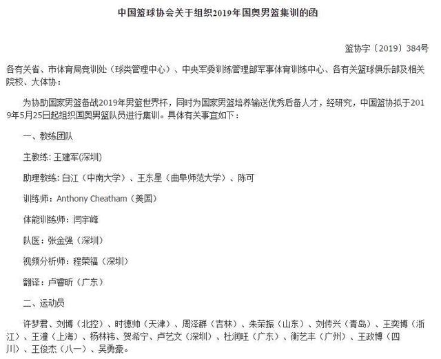 国奥男篮集训在即深圳男篮主教练王建军挂帅 王建军 国奥男篮 集训 新浪新闻