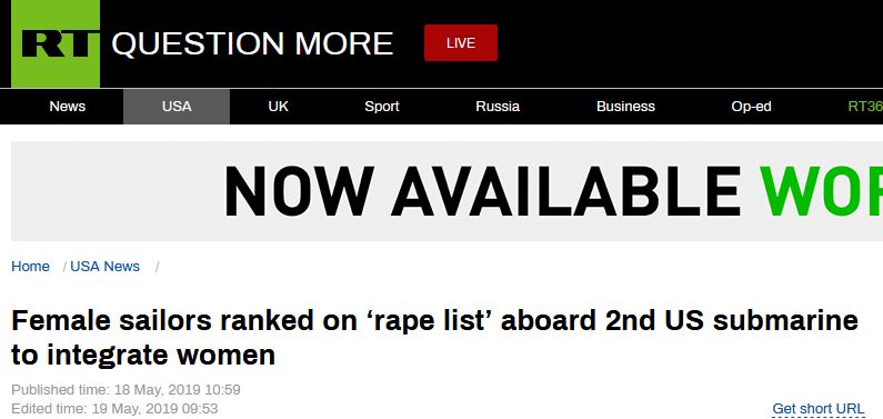 美海军又爆性丑闻 潜艇水手建“强奸名单”分类排名