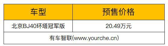 北京BJ40新增环塔冠军版 全球限量2019台 预售价20.49万元