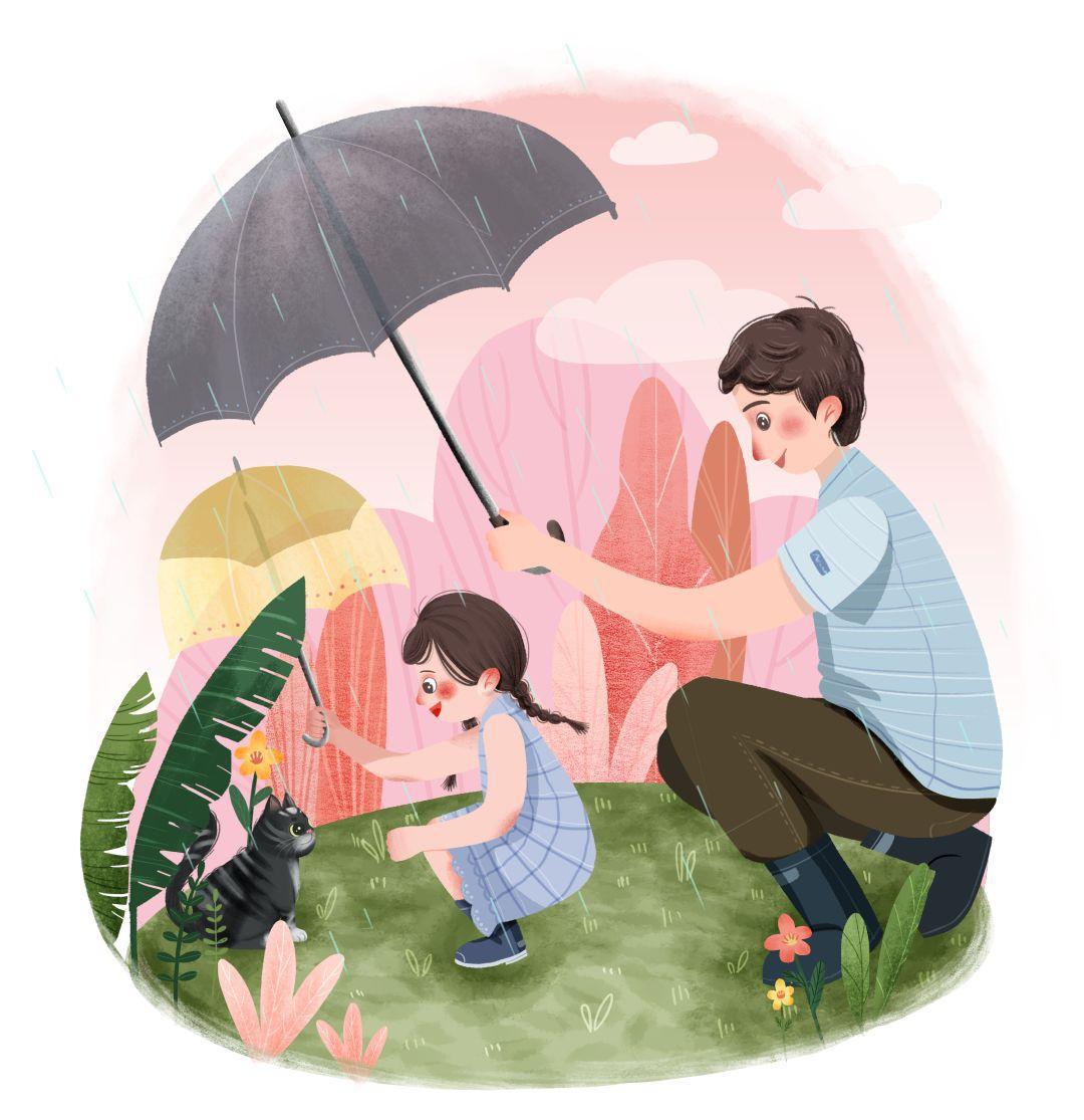 父亲节亲情父子气球温情手绘卡通风格插画图片-千库网