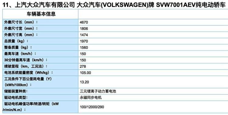 综合续航278km 大众朗逸纯电动将7月上市