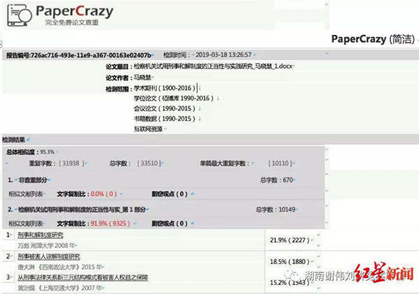 查重系统相关数据 图自“湖南谢伟刘浒冤案申诉”公众号