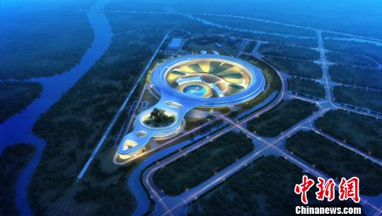 中国首台高能同步辐射光源在北京怀柔启动建设，图为其建成后的效果图。　中科院高能所 供图　摄
