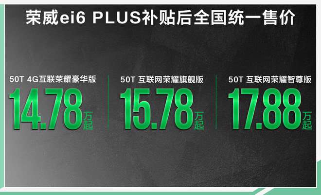 荣威ei6 PLUS正式上市 补贴后售14.78-17.88万元