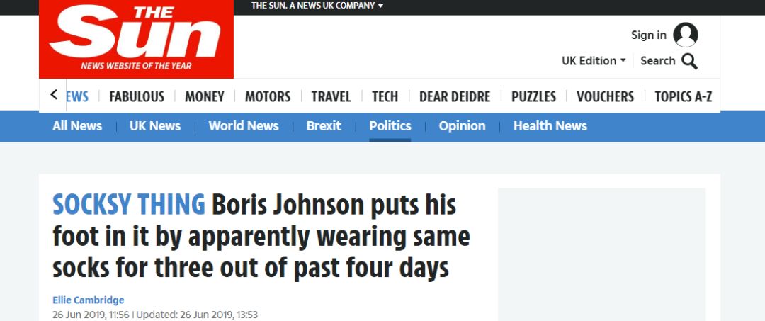 这个可能马上要当英国首相的男人 几天不换袜子？