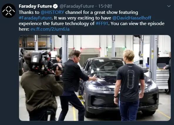 法拉第未来官方推特发文庆祝FF 91登陆美国电视