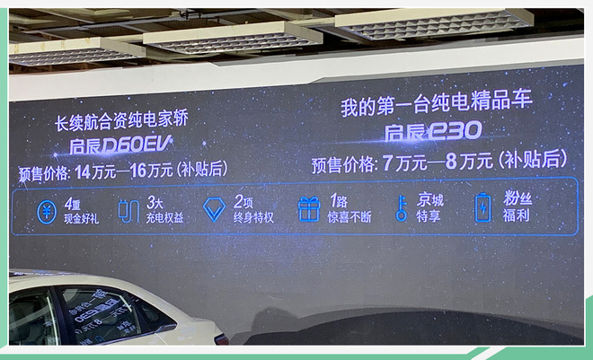 启辰D60EV/e30开启预售 补贴后7万元起/9月上市