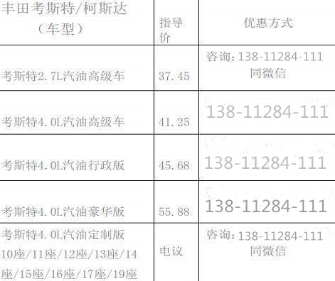 丰田考斯特至尊版11座价格 六缸配置