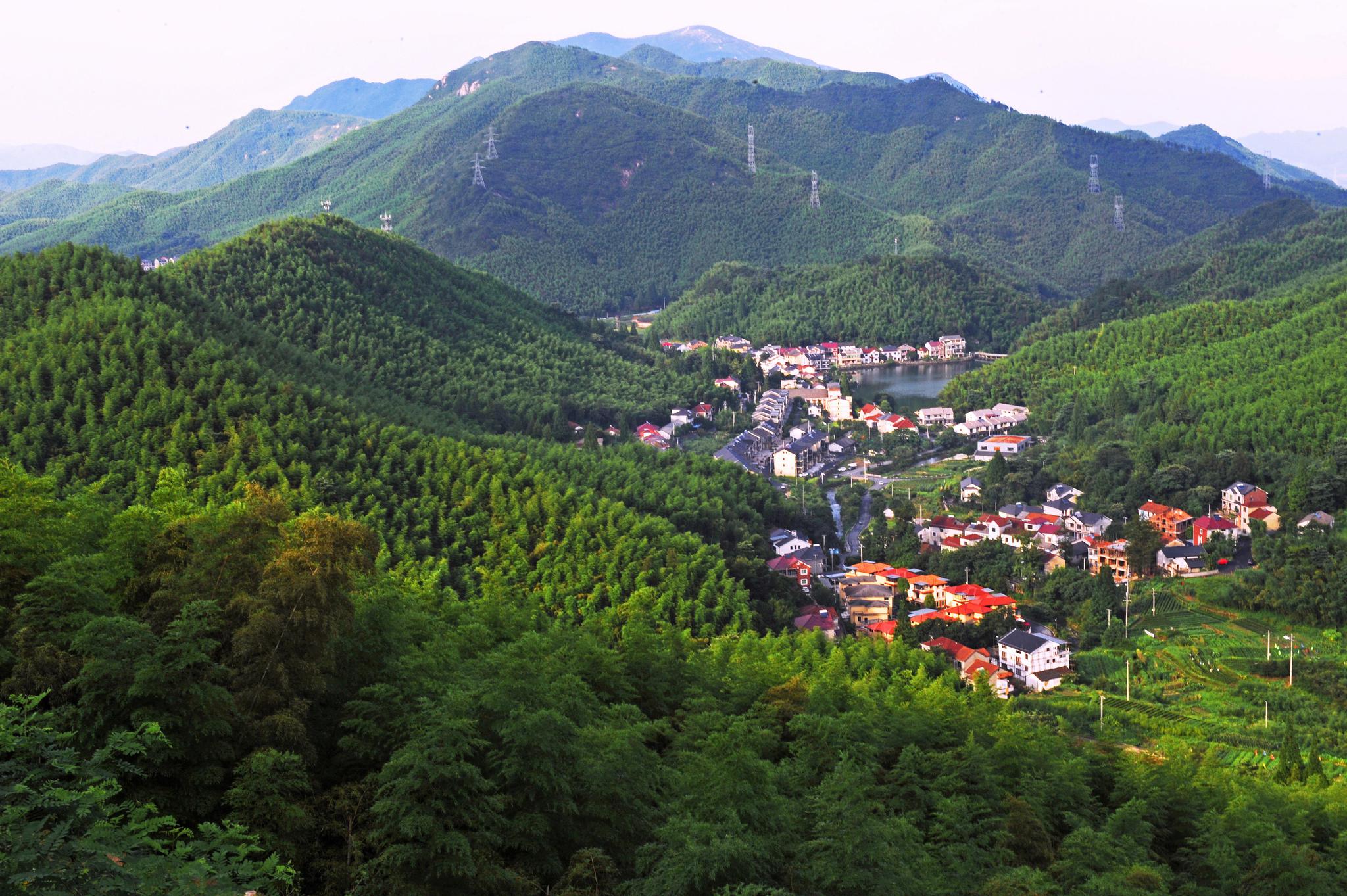 青山环抱的浙江省安吉县山川乡高家堂村(7月23日摄.