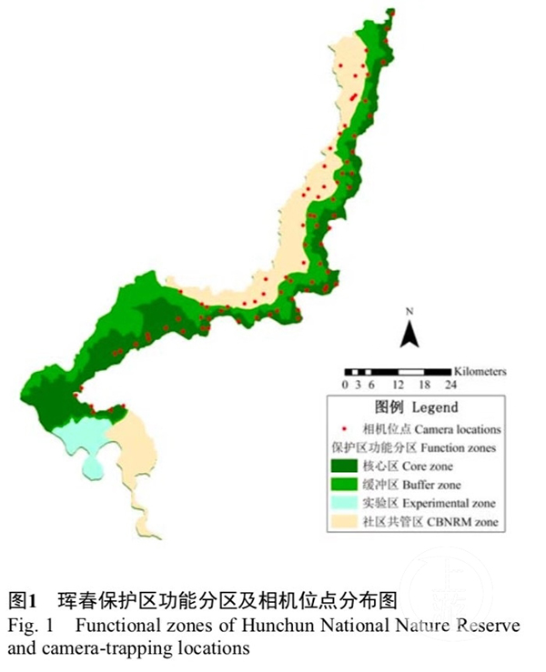 吉林省珲春市保护区相机分布点。东北虎豹国家公园 图
