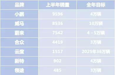 新能源车企年中成绩：没有一家完成半年目标！“小目标”要落空？