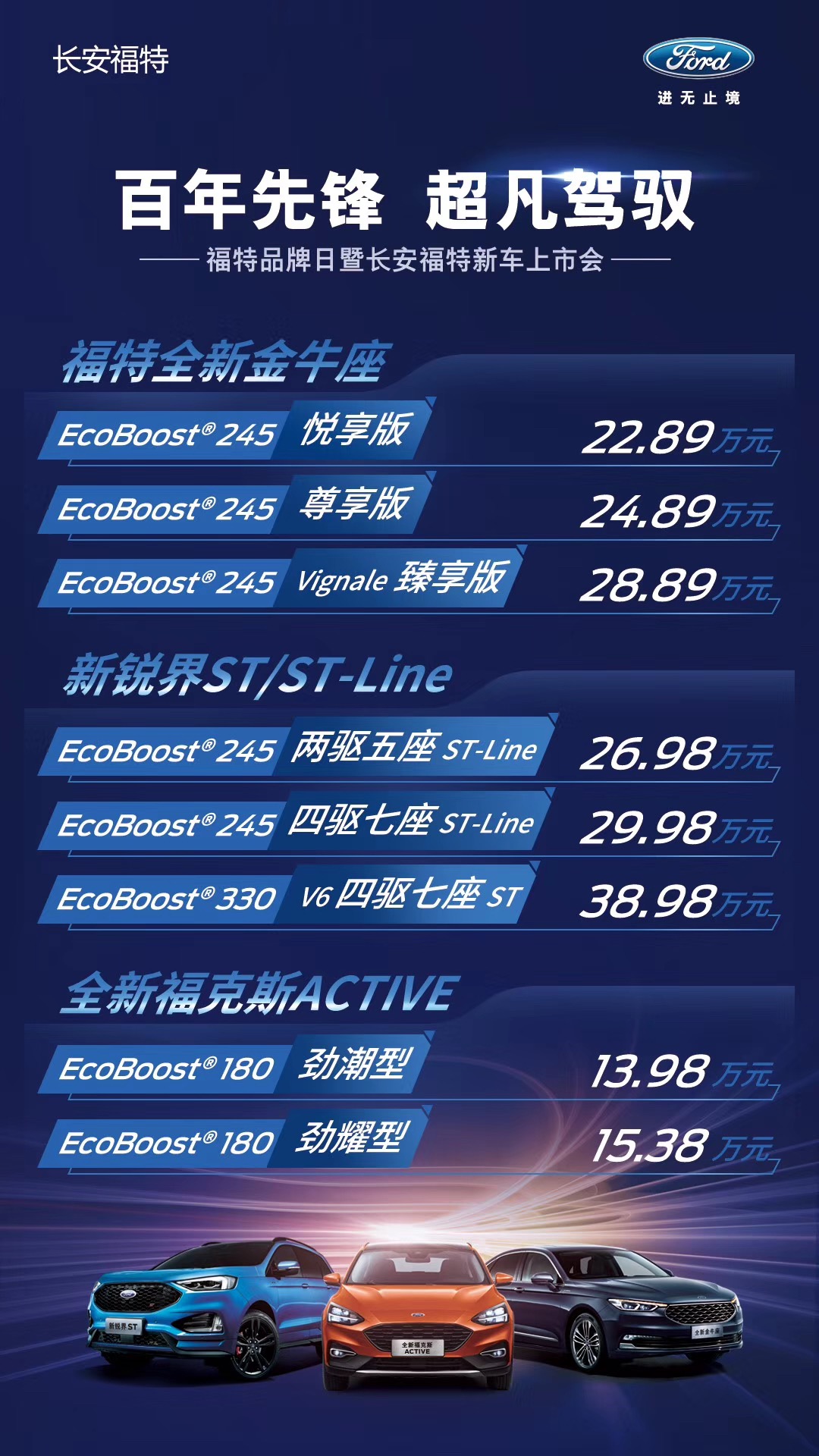 福特品牌日连发4款重磅新车，售价13.98万起