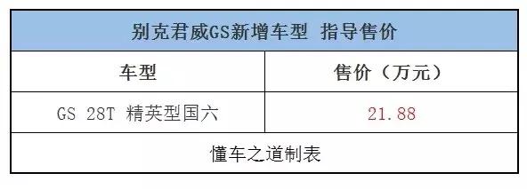 入门车型来了，别克君威GS精英型上市，售21.88万