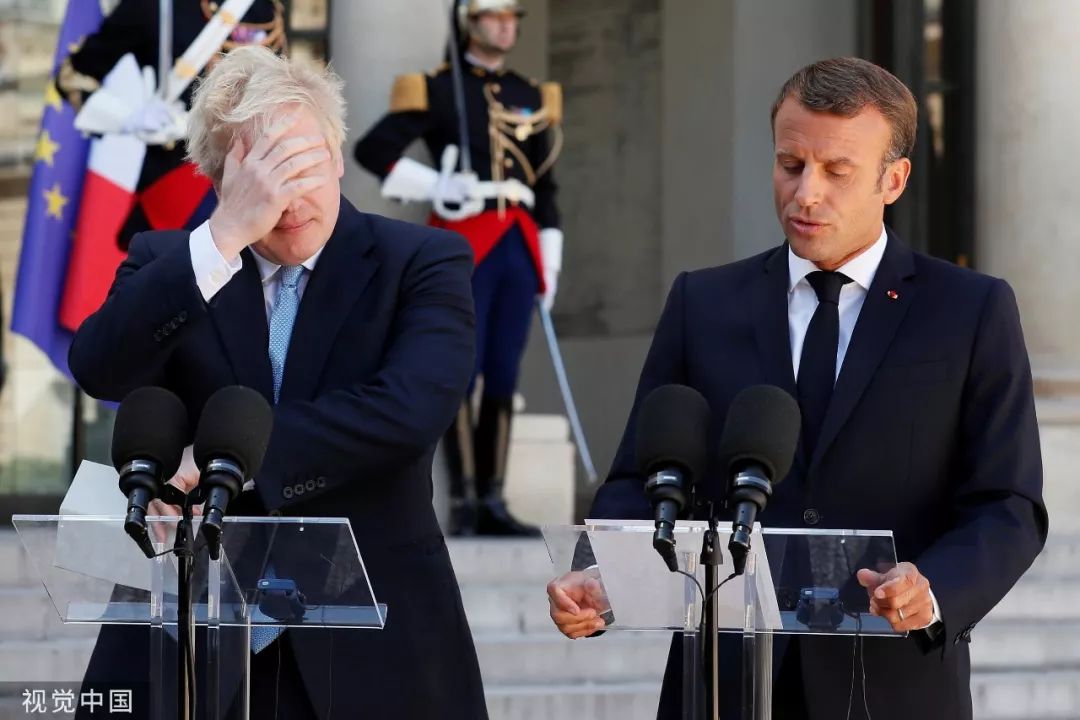 ▲当地时间2019年8月22日,英国首相约翰逊与法国总统马克龙发表联合声明。