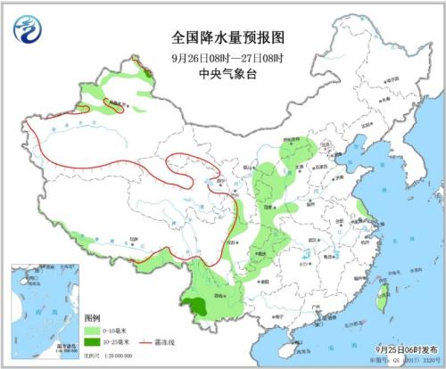 全国降水量预报图(9月26日08时-27日08时)