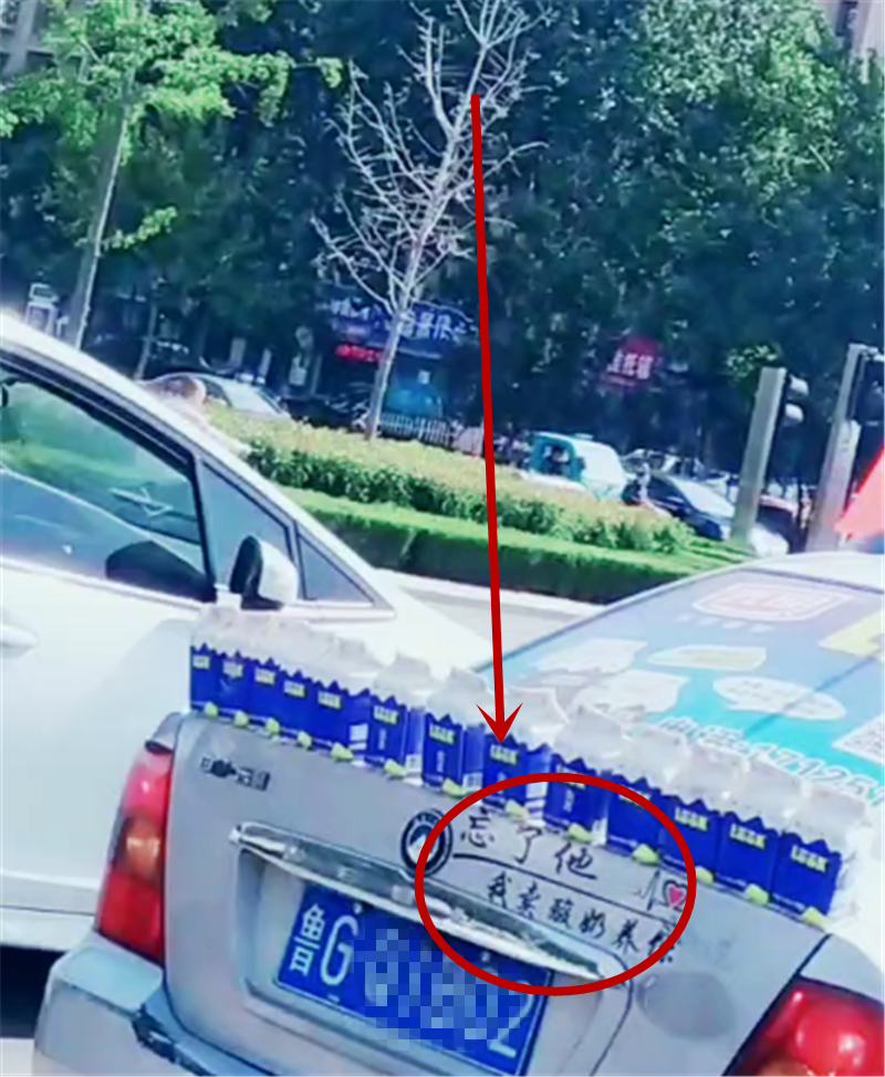 13瓶酸奶粘在5万吉利的车尾,马力94匹,车尾一排字吸睛