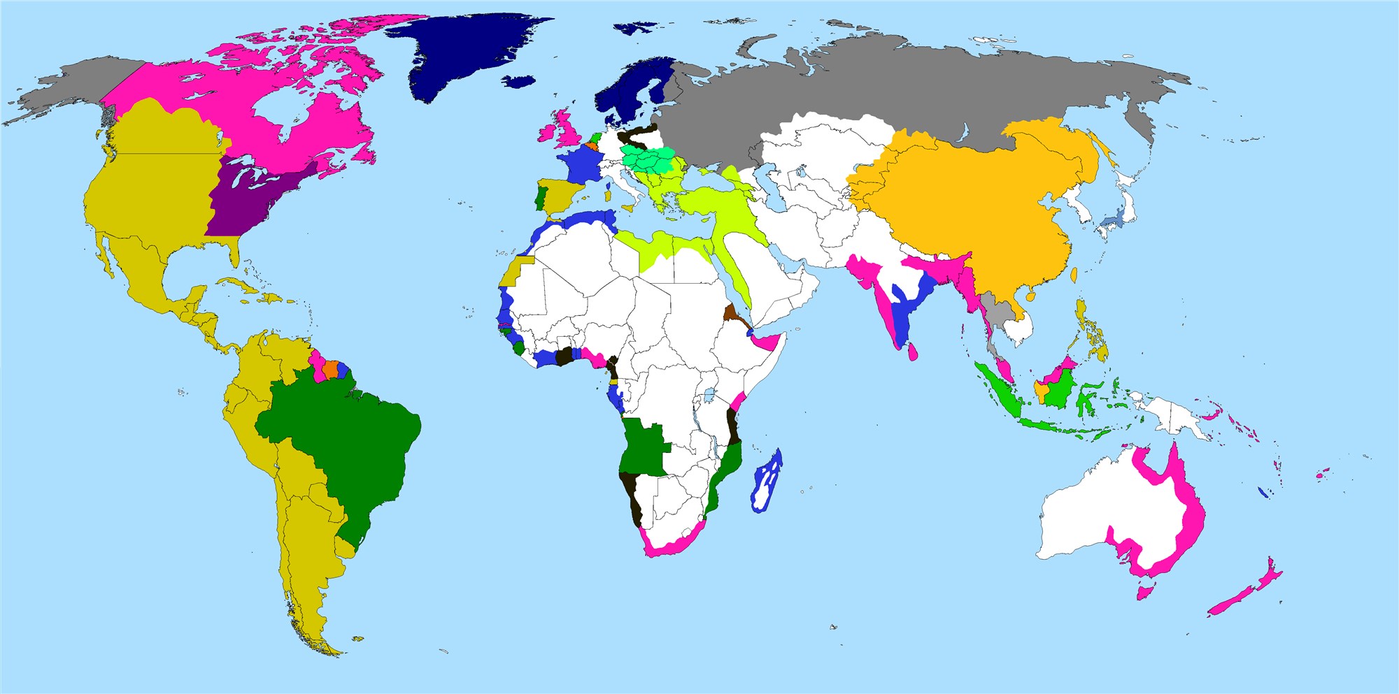 (西班牙帝国全盛时的世界地图.) 第三,智利是世界上地形最狭长的国家.