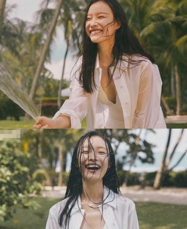 倪妮拍照什么水准?柔和夕阳明媚海滩,她的笑容太治愈