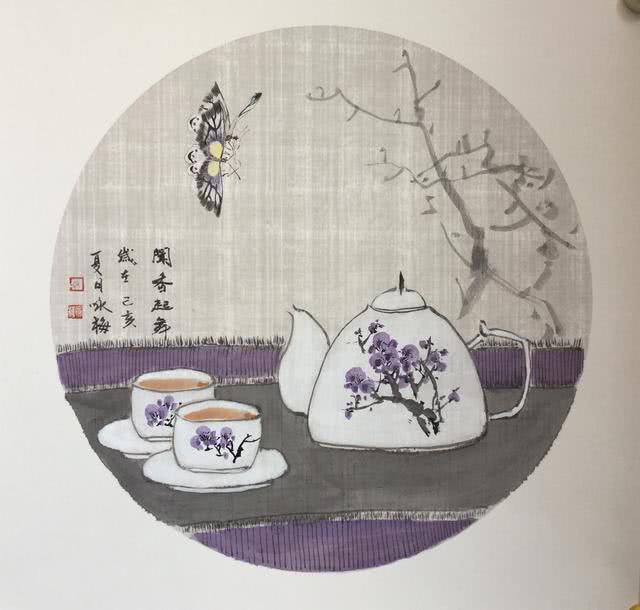 美女画家张咏梅,创作茶题材的画作,清雅自然有意境