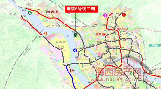 福州地铁5号线帝封江站封顶二期由荆溪延伸至闽侯县城