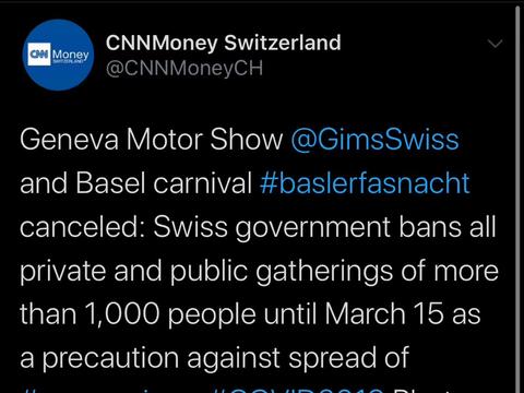 日内瓦车展宣布取消