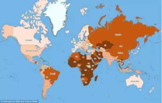 全球最危险旅游国家地图发布!出国旅游你最好