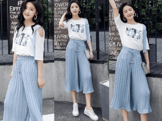 夏季最显瘦的4种阔腿裤款式,搭配白色露肩上