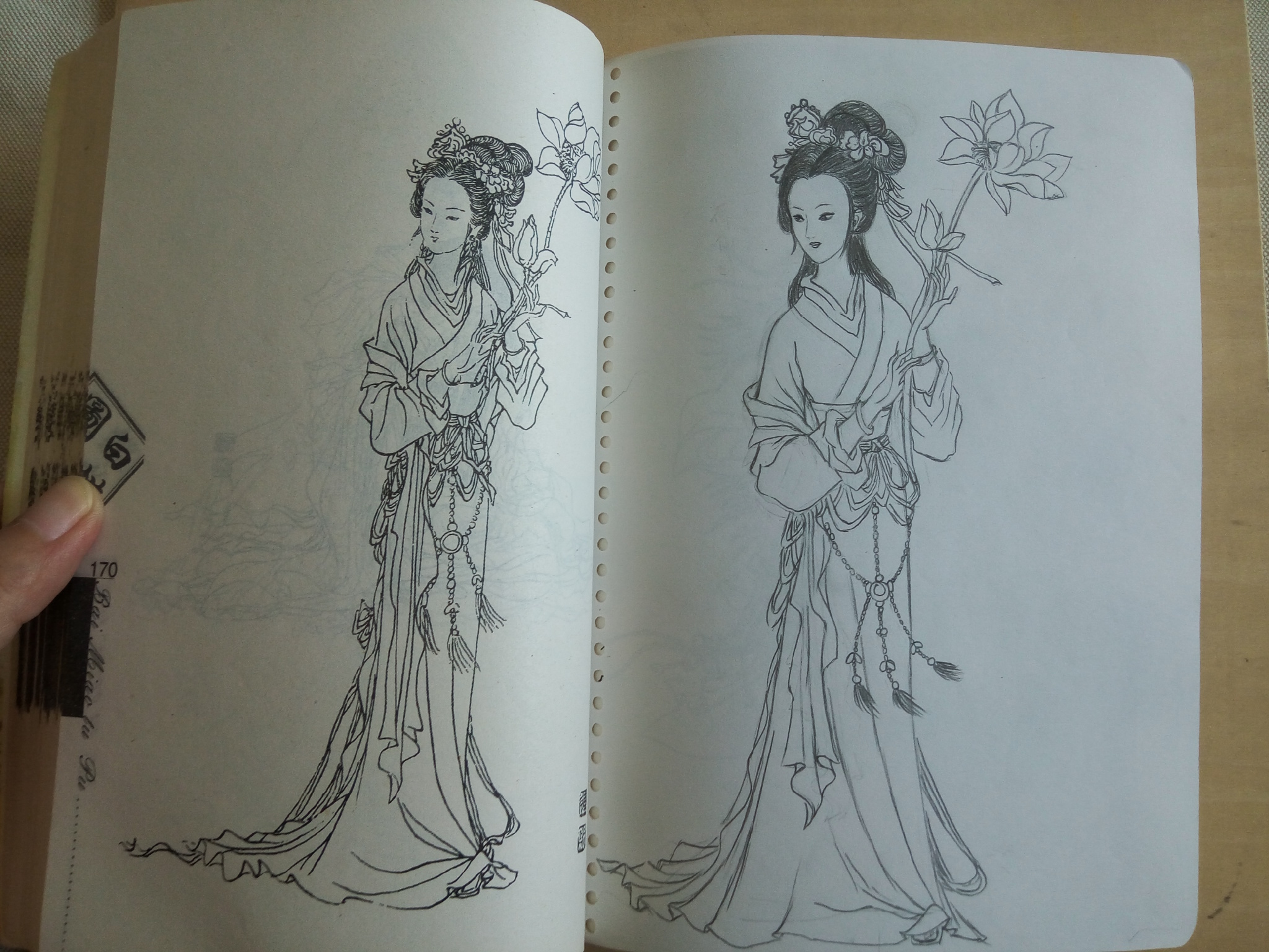 白描练习之何仙姑终于画了一个脸好看点的小姐姐但是头又画大了 摔