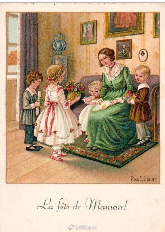复古mother,motherfather 母亲节法国复古插画卡片_新浪看点