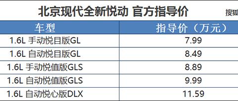 2018款现代悦动上市 售价7.99-11.59万元