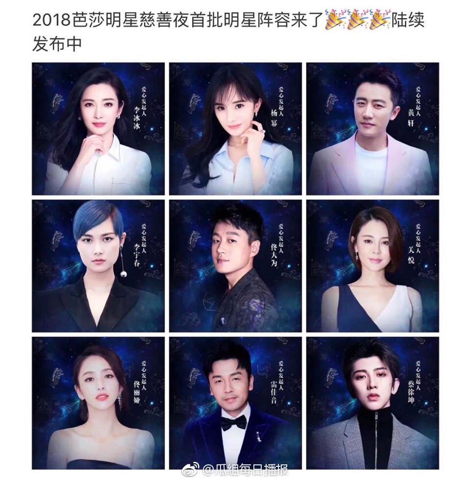 2018芭莎慈善夜首批明星名单出了