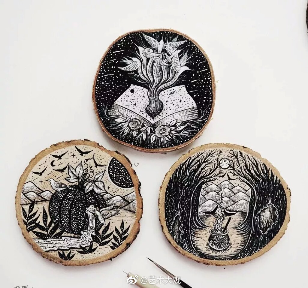 诗和远方女艺术家menichatzipanagiotou画在木桩截面上的装饰画2