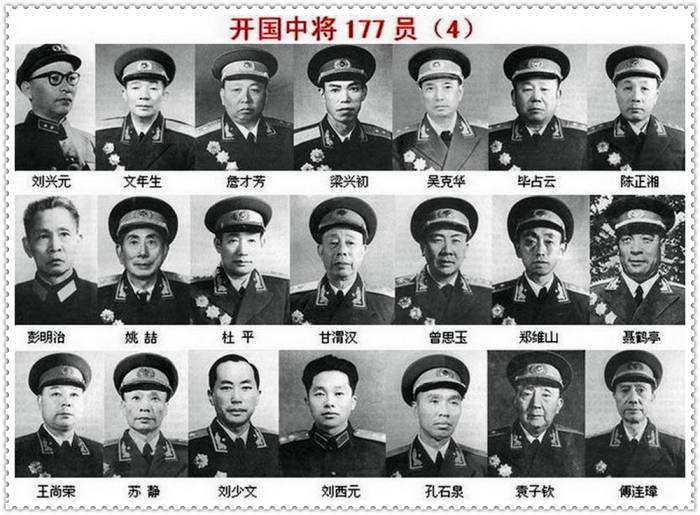 1955-1958年授衔的中国人民解放军177位开国中将名单