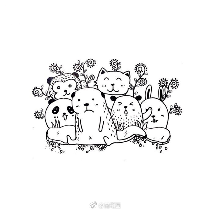 手绘黑白简笔画(作者:爱画画的-丹丹)