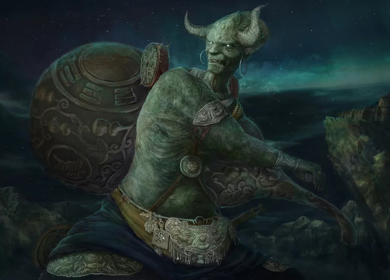 山海经中的怪兽凿齿,人面兽身,三尺长的獠牙,真