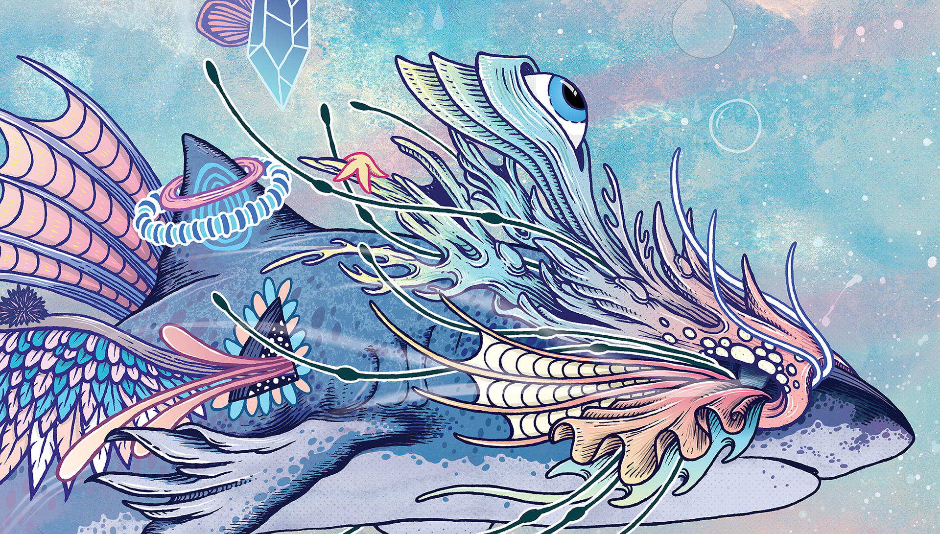 手绘山海经--鲲鹏插画 图形设计 手绘illustration graphic design