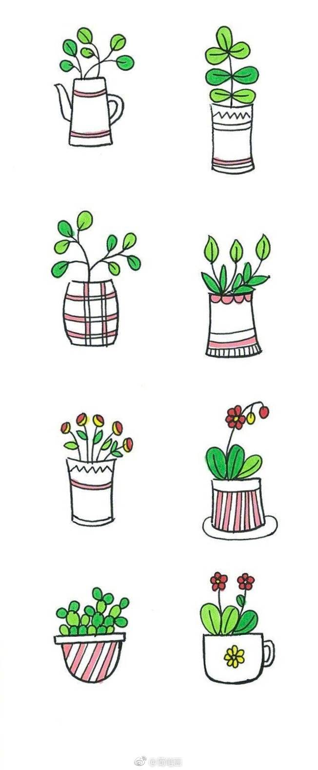 小清新手绘盆栽简笔画(by:艺术之佳作)