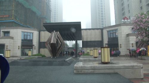 扬州铂悦华府几十名业主冒雨向开发商讨说法