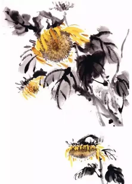 国画教程:彩墨向日葵细节画法