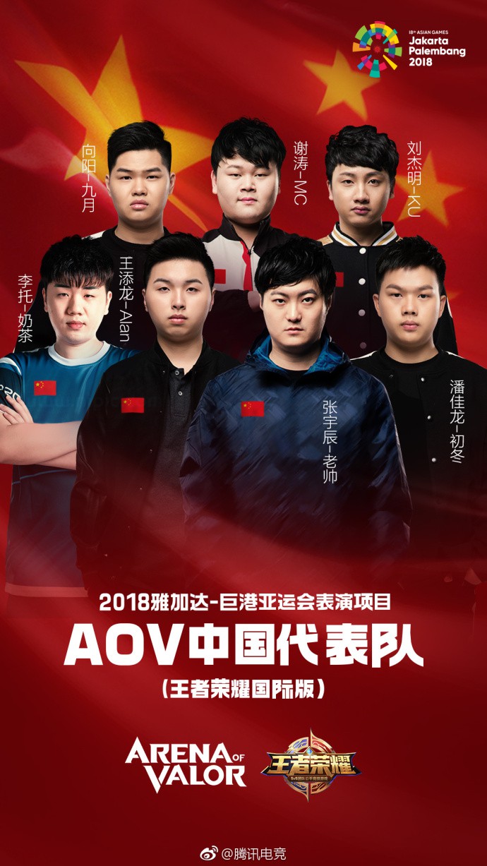 2018亚运会中国电竞国家队公布 《LOL》全明